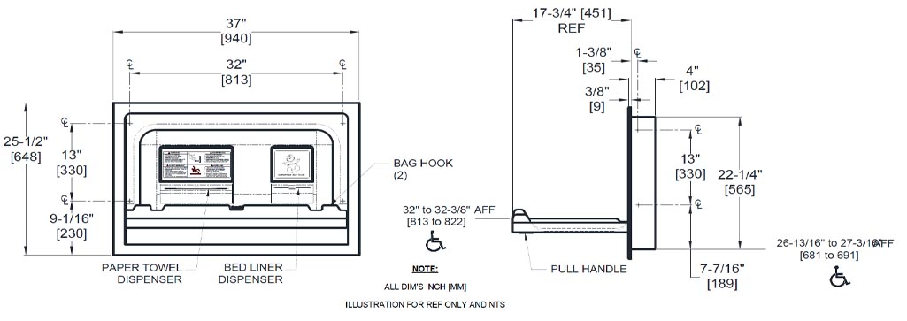 ASI 10-9013 Baby Changing Station Dimensions