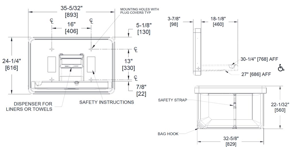 ASI 10-9014 Baby Changing Station Dimensions