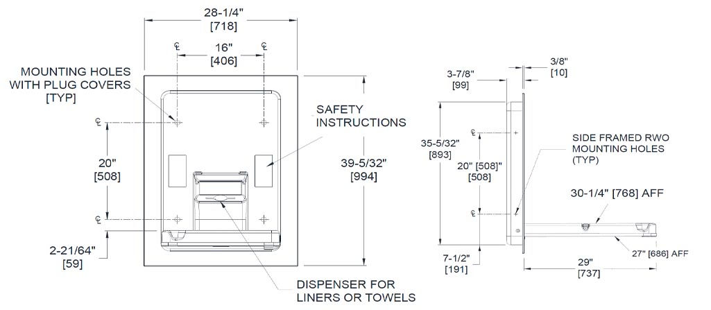 ASI 10-9017 Baby Changing Station Dimensions