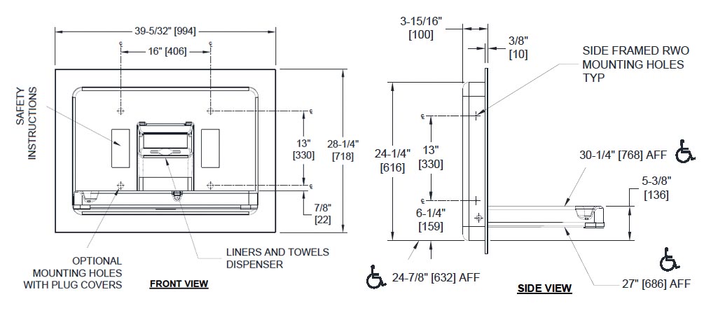 ASI 10-9018-41 Baby Changing Station Dimensions