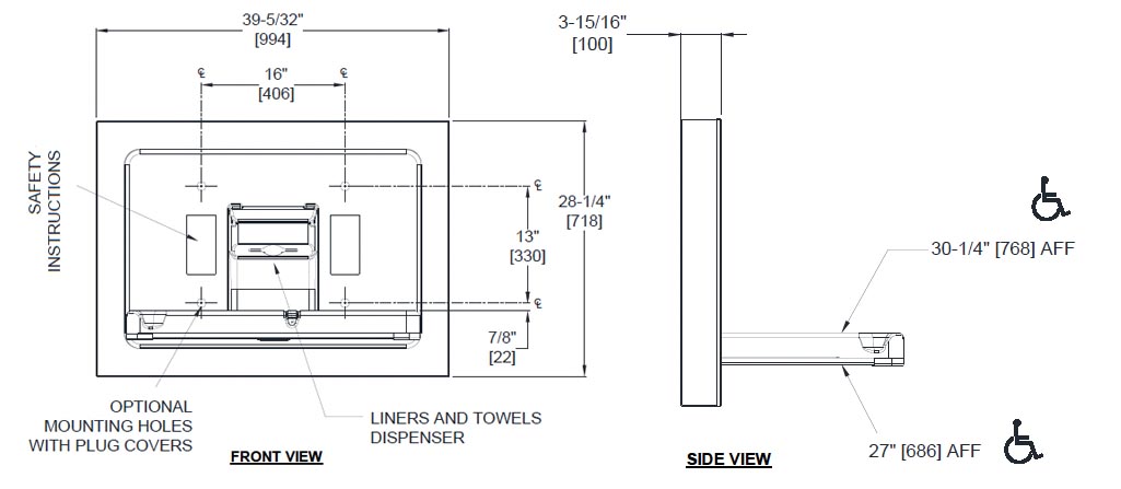 ASI 10-9018-9 Baby Changing Station Dimensions