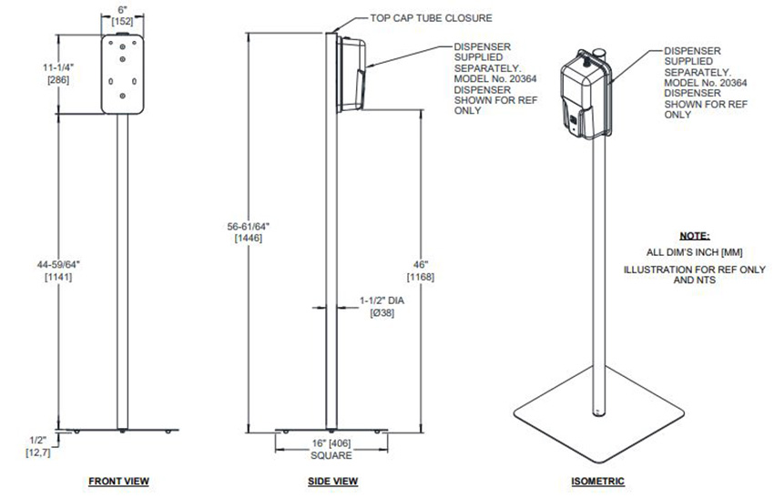 Measurements Diagram for ASI FS-0300 Soap Stand