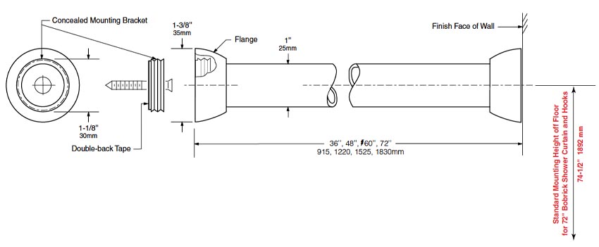 Measurements for Bobrick 207 Shower Curtain Rod