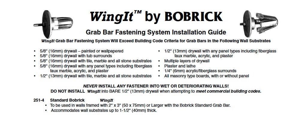 Measurements for Bobrick B-254-4 "Wing It" Fastener