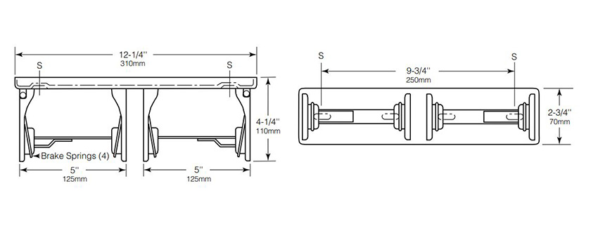 Measurements for Bobrick B-265 Two-Roll Toilet Paper Dispenser