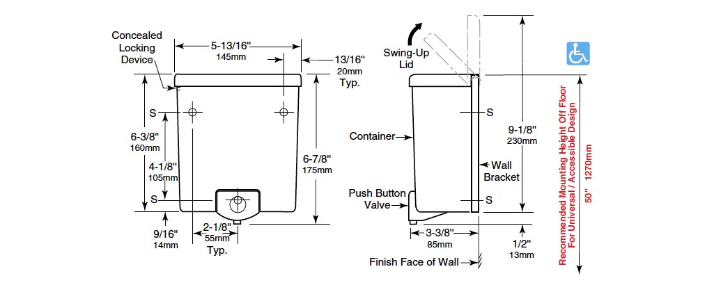 Measurements for Bobrick B-42 Soap Dispenser