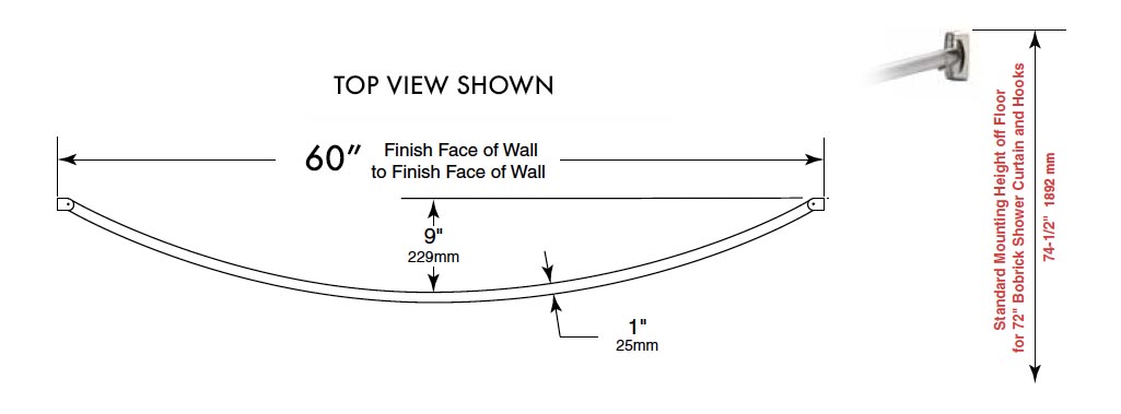 Measurements for Bobrick B-4207x60 Shower Curtain Rod
