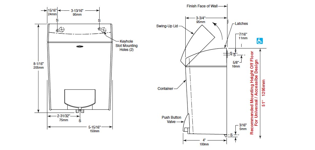 Measurements for Bobrick B-5050 Soap Dispenser