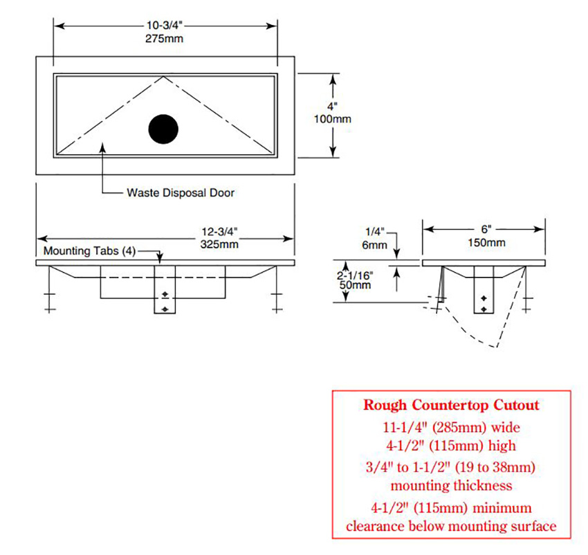 Measurements for Bobrick B-527 Stainless Steel Waste Door