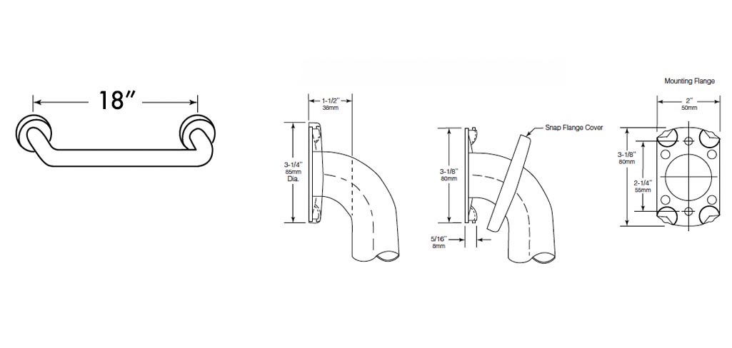 Measurements for Bobrick B-530x18 Heavy Duty Towel Bar