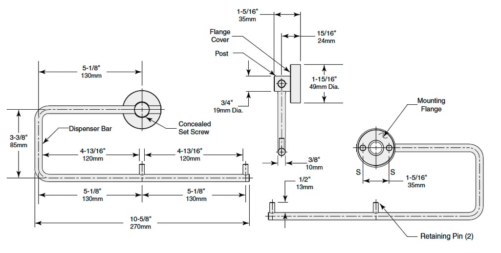 Measurement Diagram for Bobrick B-547 Toilet Paper Holder