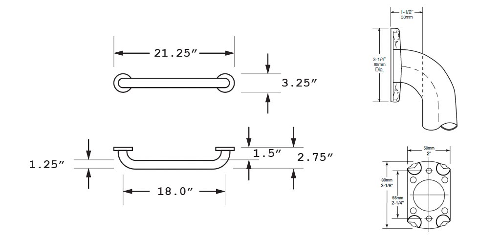 Measurement Diagram for Bobrick B-5806-99x18 Grab Bar