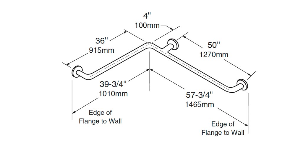 Measurement Diagram for Bobrick B-5837 Grab Bar