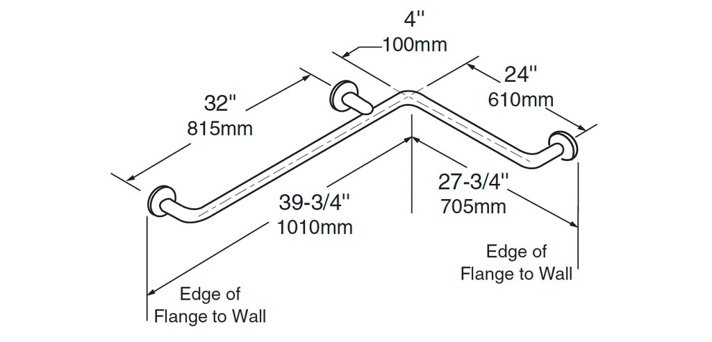 Measurement Diagram for Bobrick B-58616-99 Grab Bar