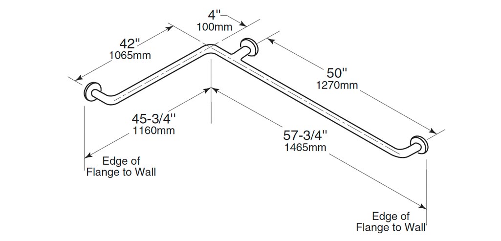 Measurement Diagram for Bobrick B-5897-99 Grab Bar