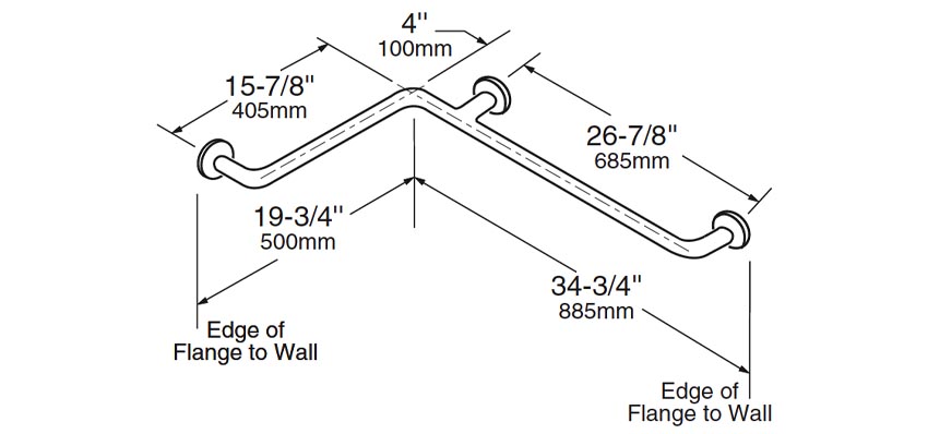 Measurements for Bobrick 6861 Angled Grab Bar