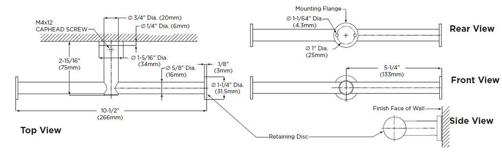 Measurement Diagram for Bobrick (B-9547) Fino Collection Surface-Mounted Double Toilet Roll Holder