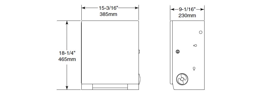 Measurements for Bobrick 3961-50 Paper Towel Dispenser Mechanism (Insert)