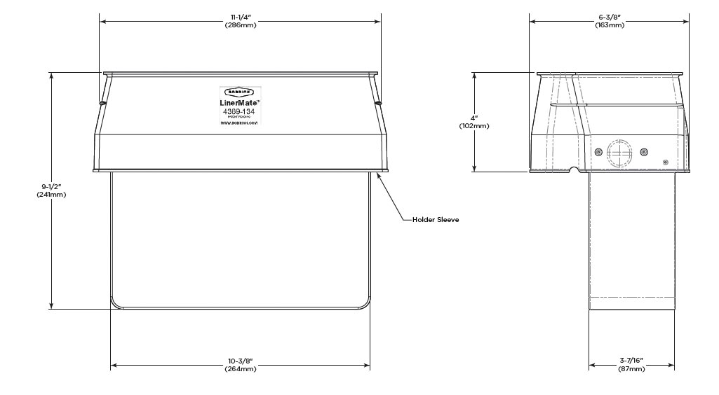 Measurements for Bobrick 4369-134 Bobrick LinerMate