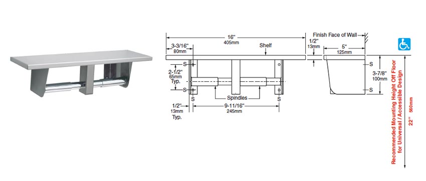 Measurement Diagram for Bobrick Model B-2840