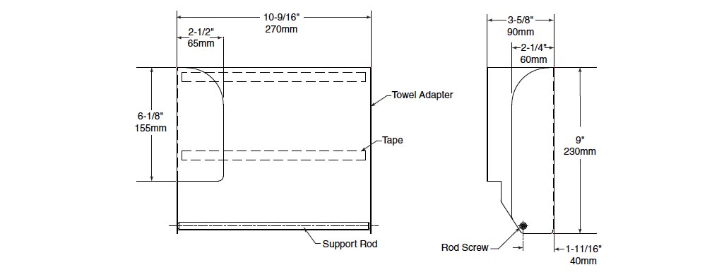 Measurement diagram for Bobrick Towelmate 369-130
