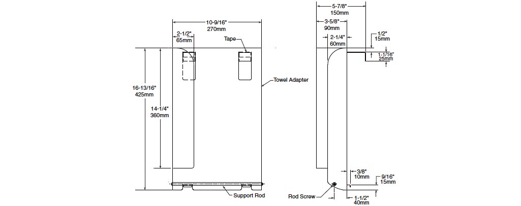 Measurement diagram for Bobrick Towelmate 3803-130