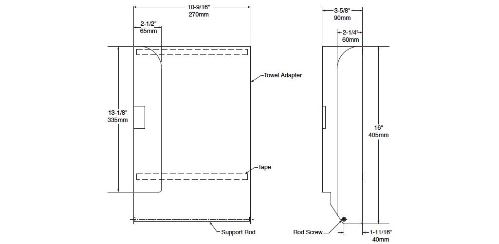 Measurement diagram for Bobrick Towelmate 3944-130