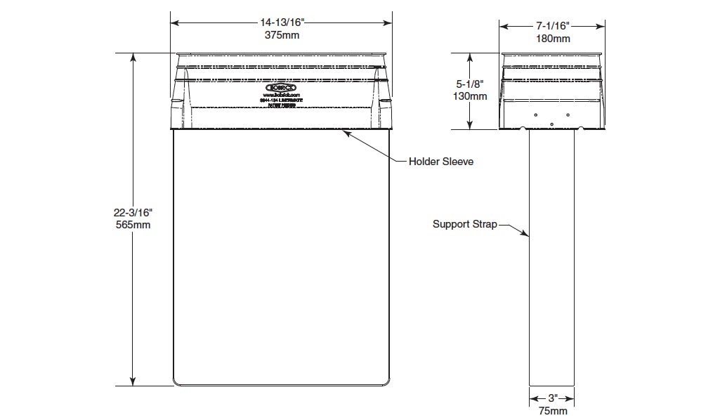 Measurement diagram for Bobrick Linermate 3944-134