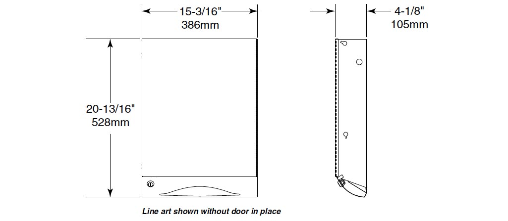 Measurement diagram for Bobrick Towel dispenser Module 3944-152
