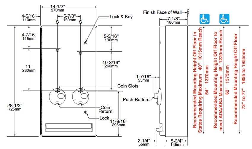 Measurement Diagram for Bobrick Model B-47069C