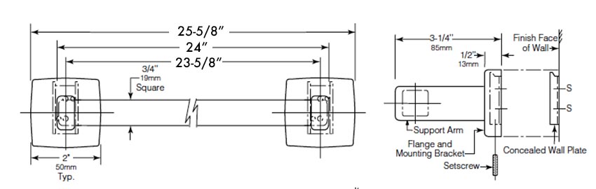 Measurement Diagram for Bobrick B-6737x24 Towel Bar