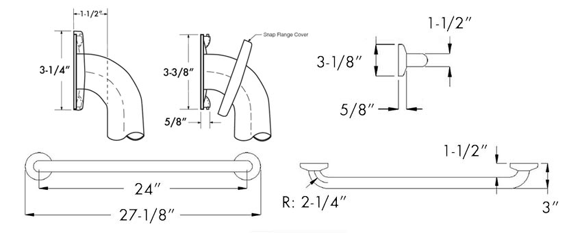 Measurement Diagram for Bobrick Model B-6806x24