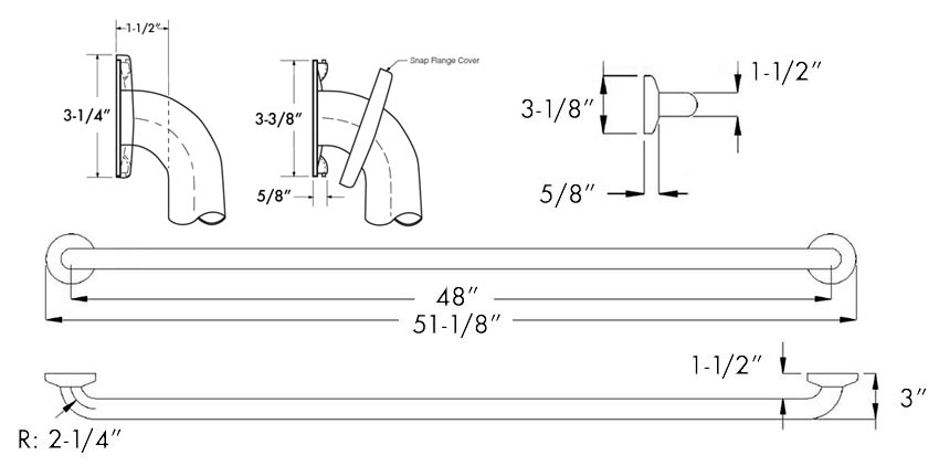 Measurement Diagram for Bobrick Model B-6806x48