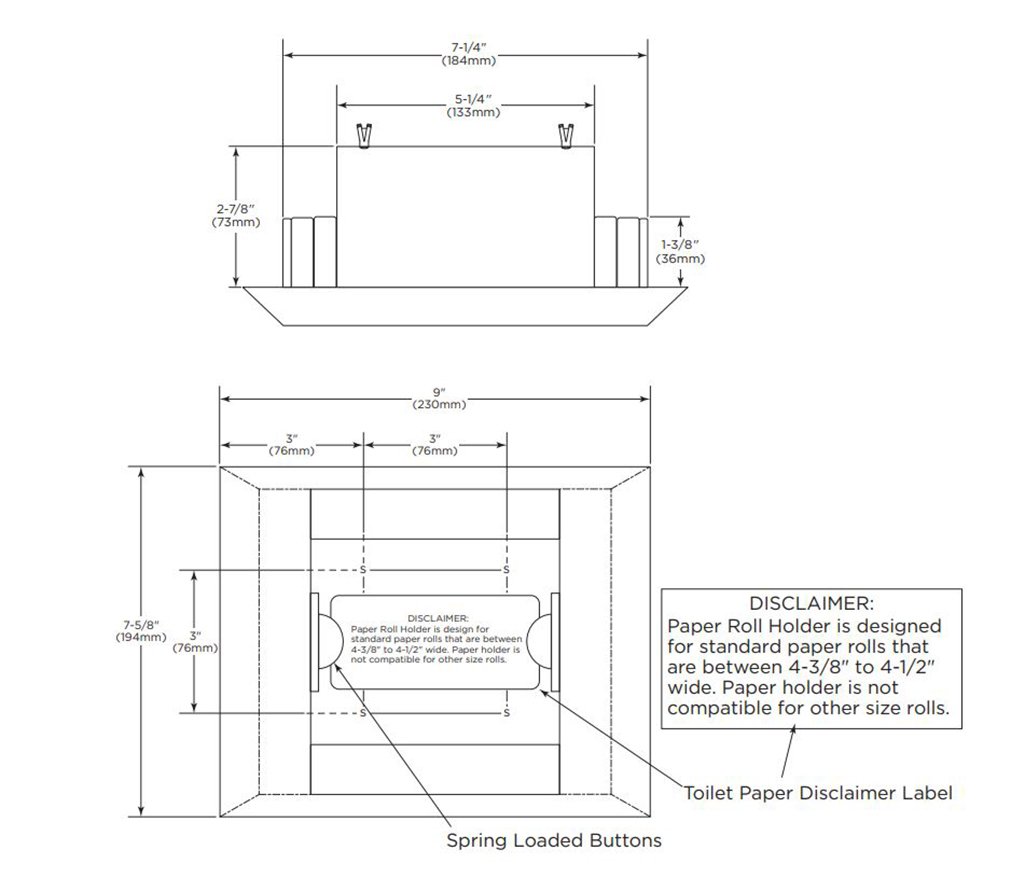 Measurements Diagram for Bobrick 9882