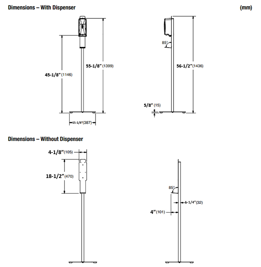 Measurements Diagram for Bradley 6A20-110000