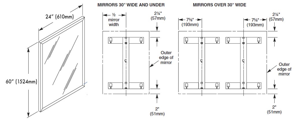 Measurements for Bradley 781-024600 Lavatory Mirror