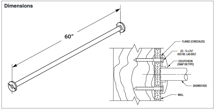 Measurements for the Bradley 9538 60" Shower Curtain Rod