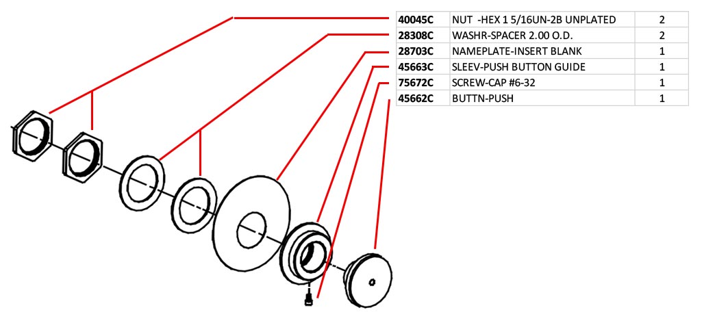 Diagram showing the componant parts included in the Elkay 98682C push button kit.