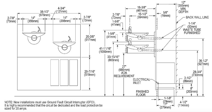 Measurements for Elkay ENOBM28K