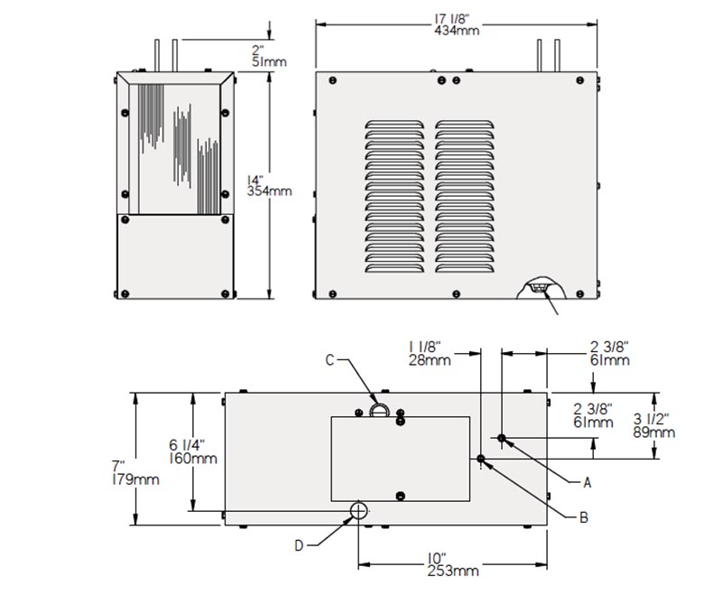 Measurement Diagram for Elkay ERS11Y Remote Chiller