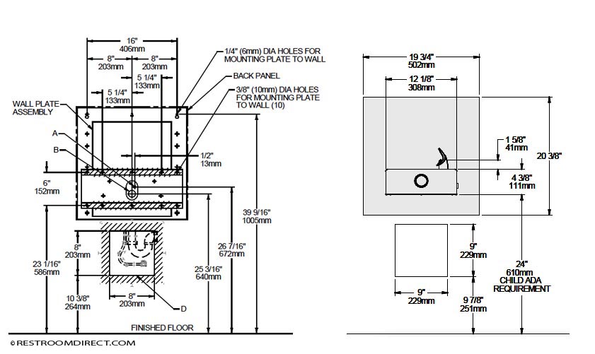 Measurements for Elkay ECDFPW314C Water fountain