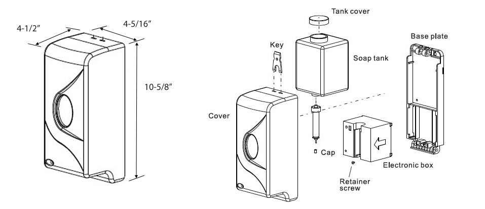 Parts breakdown for HK-950DA Soap Dispenser