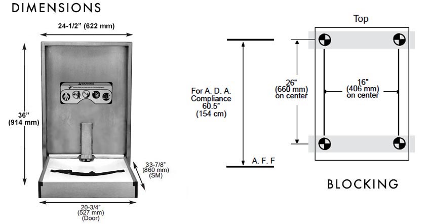 Measurements Diagram for Foundations 100SSV-SM Baby Changing Station