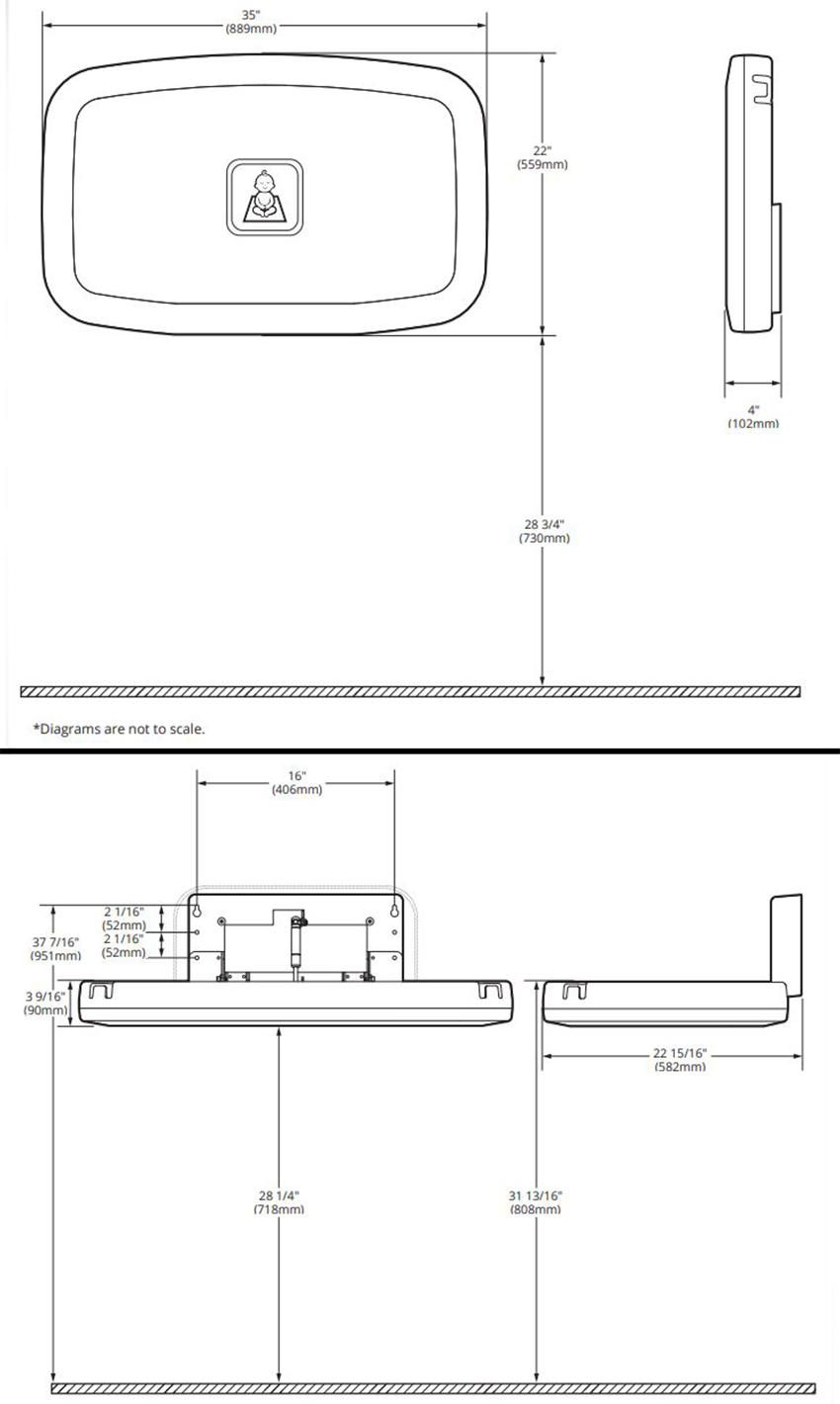 Measurements for Gamco BCS Baby Changing Station