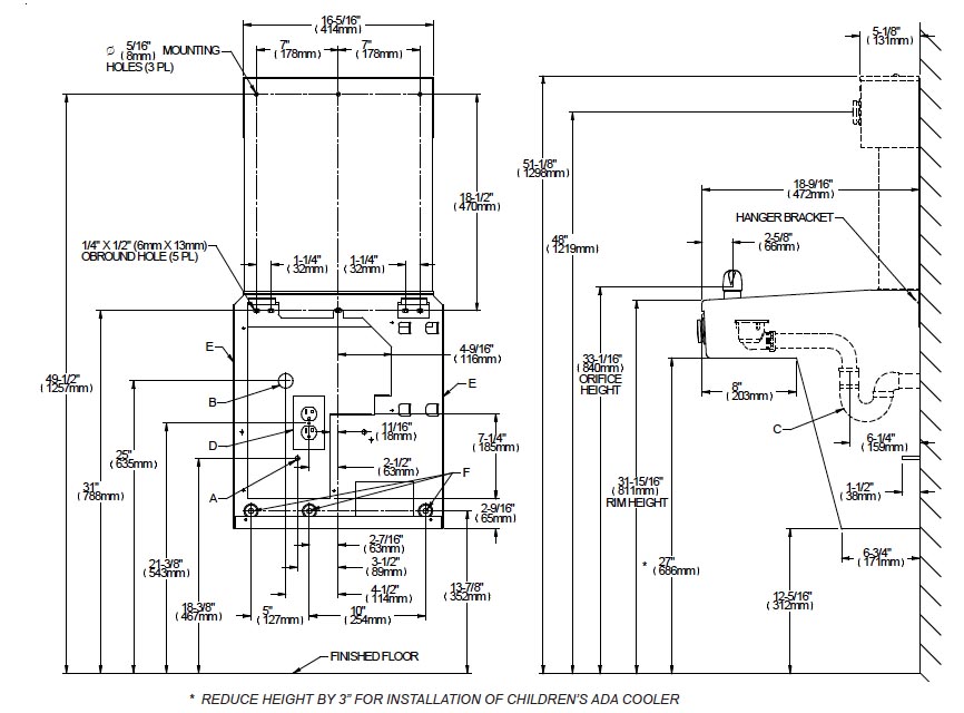 Measurement Diagram for Halsey Taylor HTHBHVR8-NF Bottle Filling Station