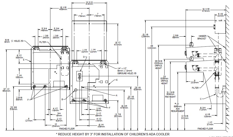 Measurement Diagram for Halsey Taylor HTHBHVR8BL Bottle Filling Station