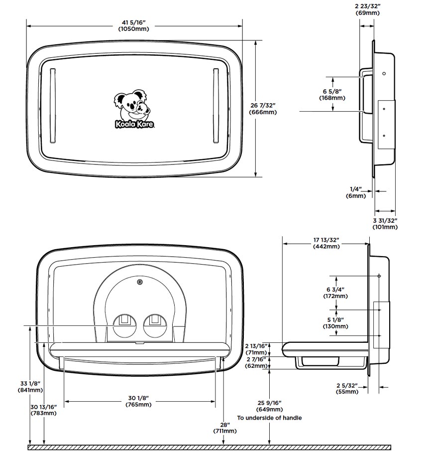 Measurement Diagram for Koala Baby Changer Model KB310-SSRE