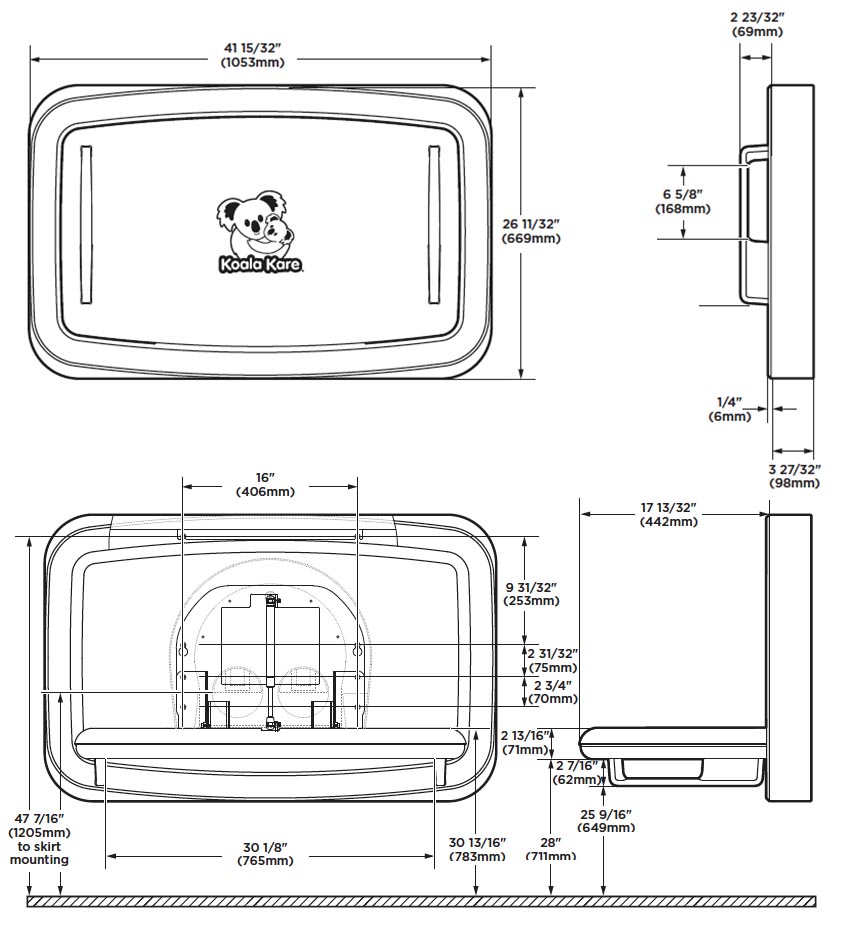 Measurement Diagram for Koala Baby Changer Model KB310-SSWM