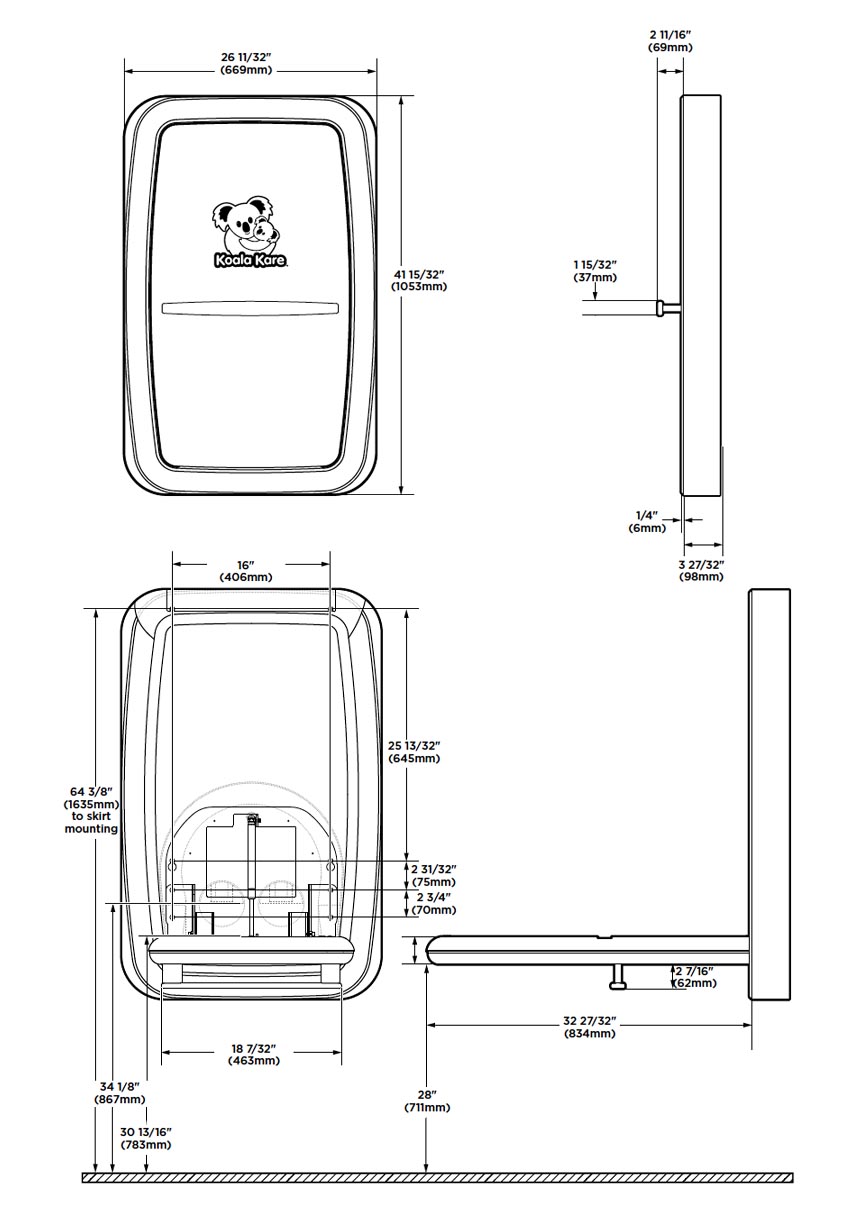 Measurement Diagram for Koala Baby Changer Model KB311-SSWM