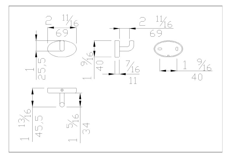 Measurements for F17AKN03W1 Nylon Single Robe Hook